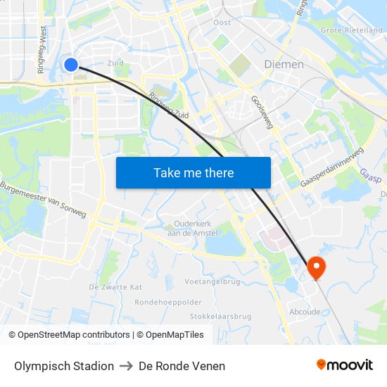 Olympisch Stadion to De Ronde Venen map