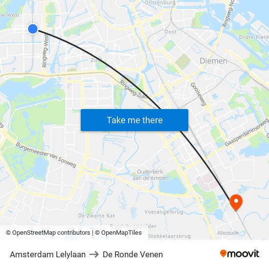 Amsterdam Lelylaan to De Ronde Venen map