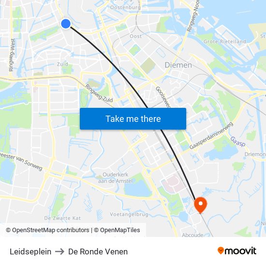 Leidseplein to De Ronde Venen map
