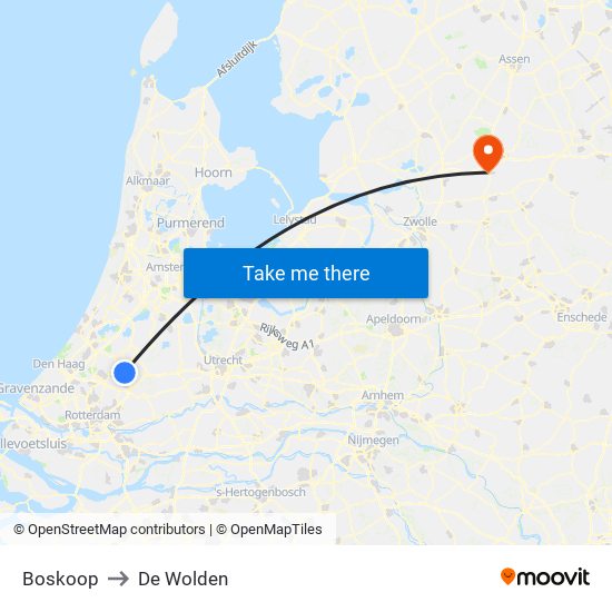 Boskoop to De Wolden map