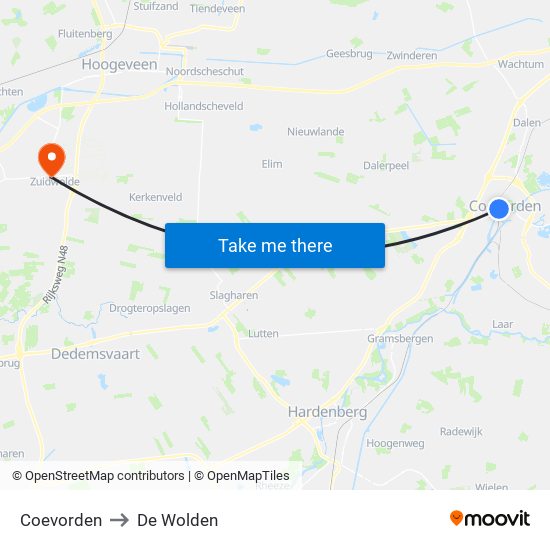 Coevorden to De Wolden map