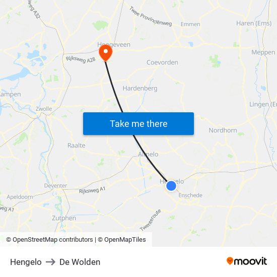 Hengelo to De Wolden map