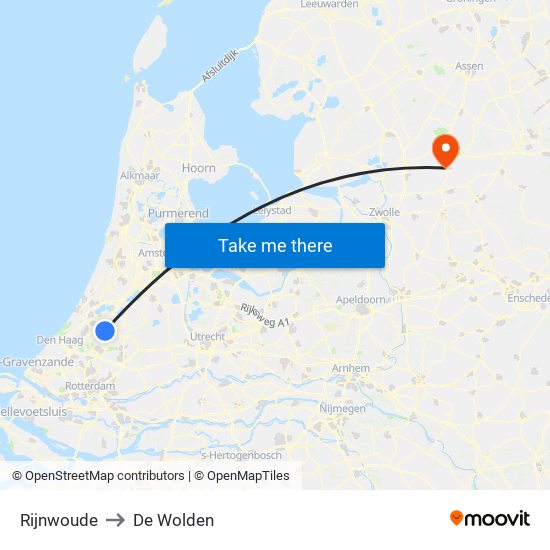 Rijnwoude to De Wolden map