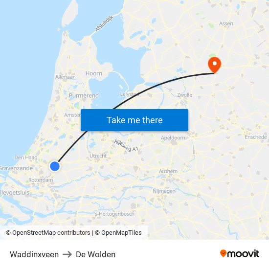 Waddinxveen to De Wolden map