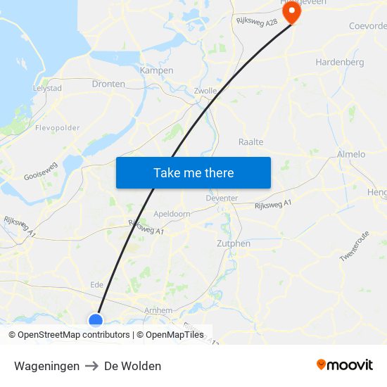 Wageningen to De Wolden map