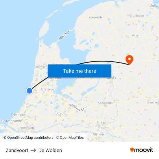 Zandvoort to De Wolden map