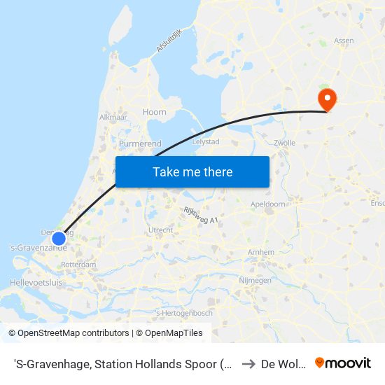 'S-Gravenhage, Station Hollands Spoor (Perron A) to De Wolden map