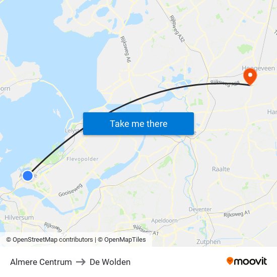 Almere Centrum to De Wolden map