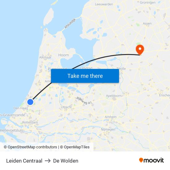 Leiden Centraal to De Wolden map