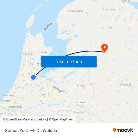 Station Zuid to De Wolden map