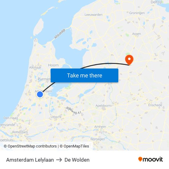 Amsterdam Lelylaan to De Wolden map