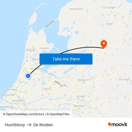 Hoofddorp to De Wolden map