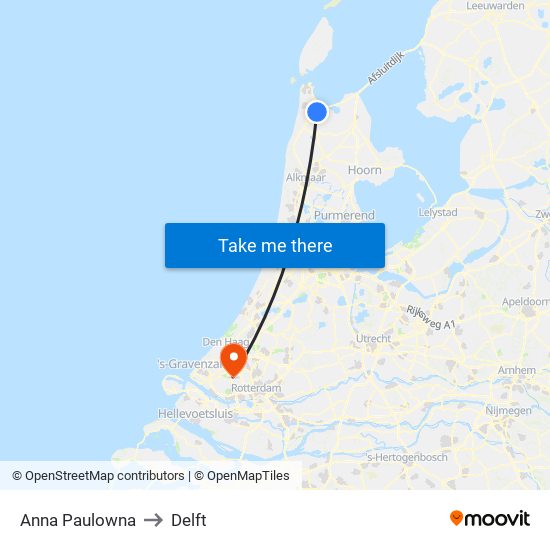 Anna Paulowna to Delft map