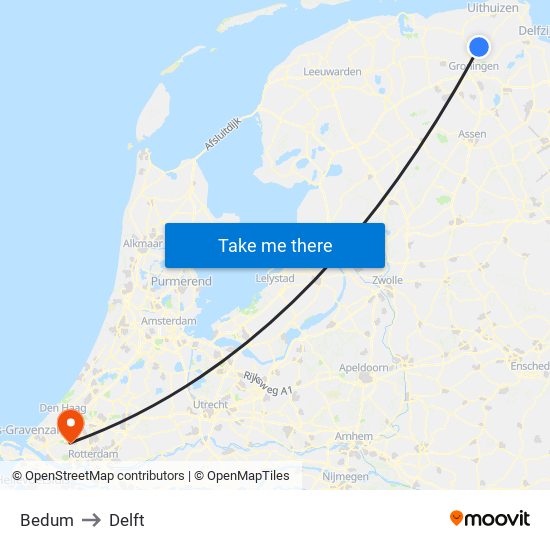 Bedum to Delft map