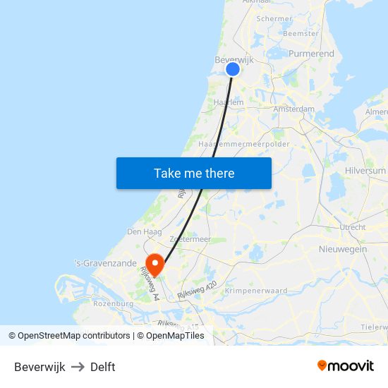 Beverwijk to Delft map