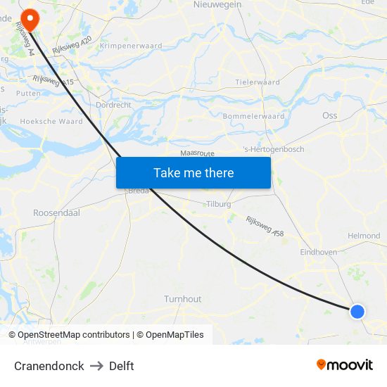 Cranendonck to Delft map