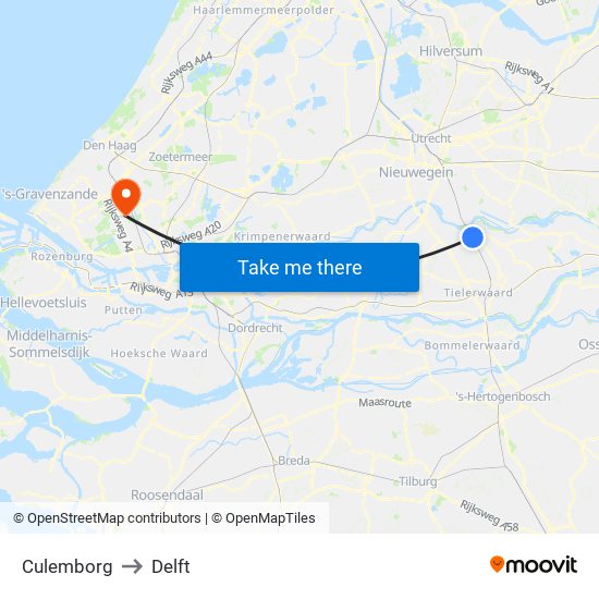 Culemborg to Delft map