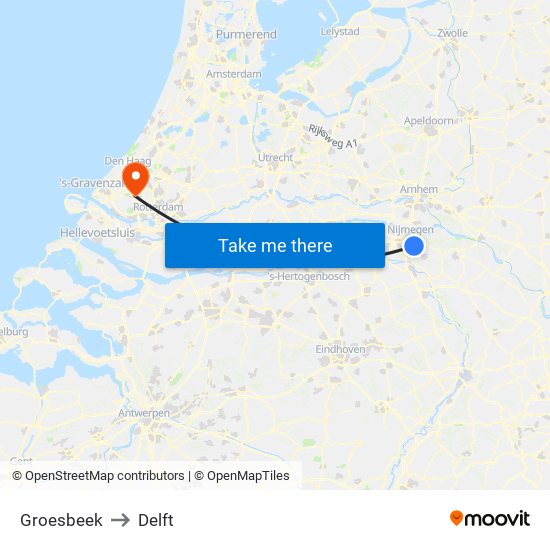 Groesbeek to Delft map