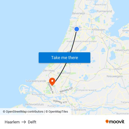 Haarlem to Delft map