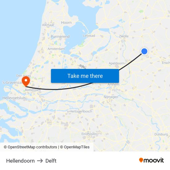 Hellendoorn to Delft map