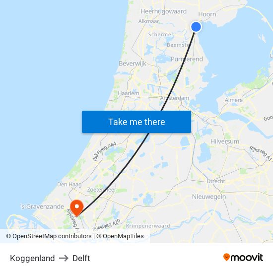 Koggenland to Delft map