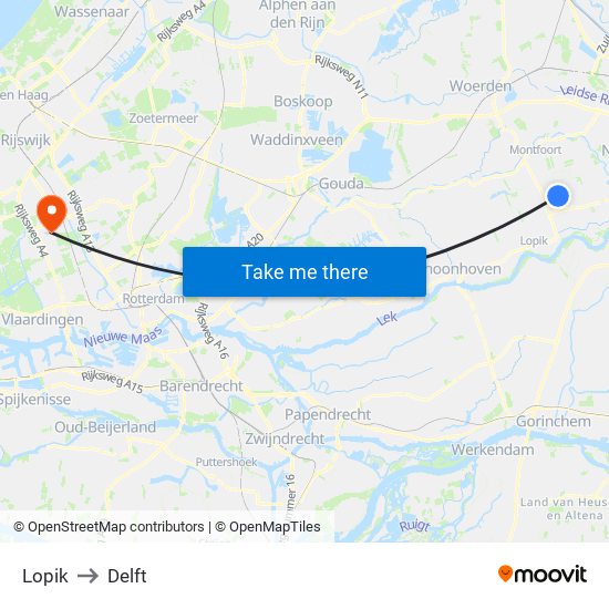 Lopik to Delft map