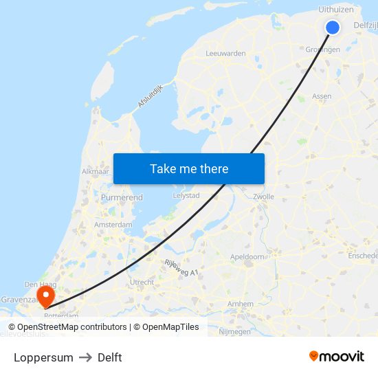 Loppersum to Delft map