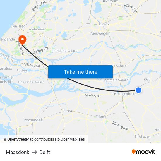 Maasdonk to Delft map