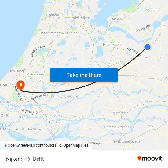 Nijkerk to Delft map