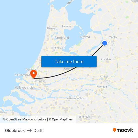 Oldebroek to Delft map