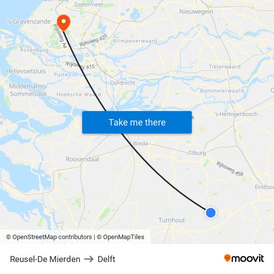 Reusel-De Mierden to Delft map