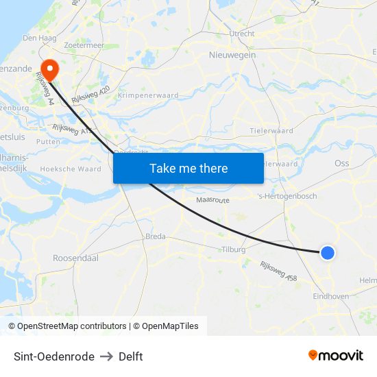 Sint-Oedenrode to Delft map