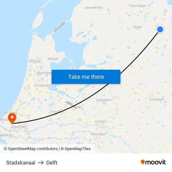 Stadskanaal to Delft map