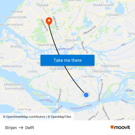 Strijen to Delft map