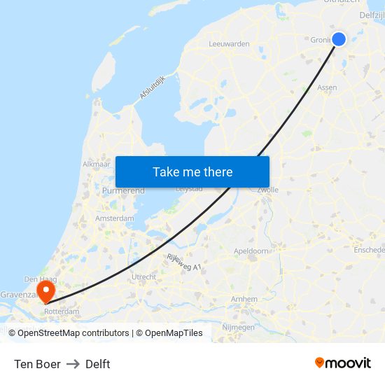 Ten Boer to Delft map