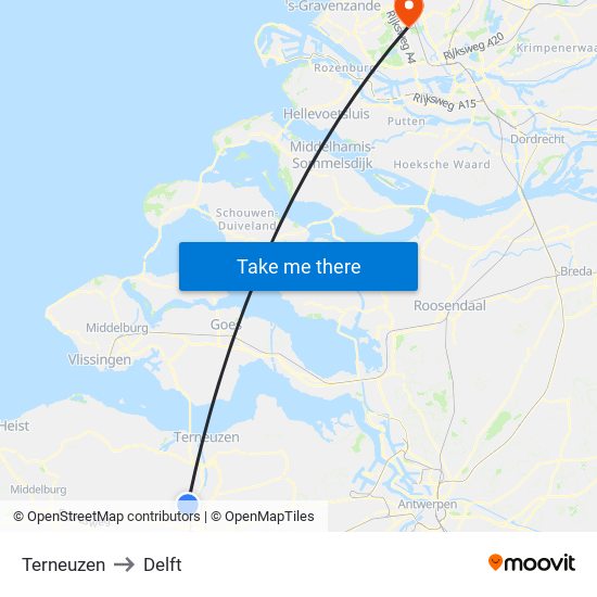 Terneuzen to Delft map