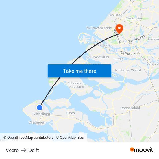 Veere to Delft map