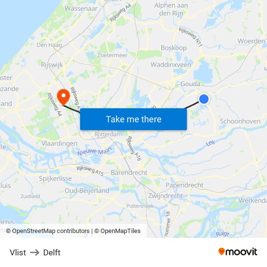 Vlist to Delft map
