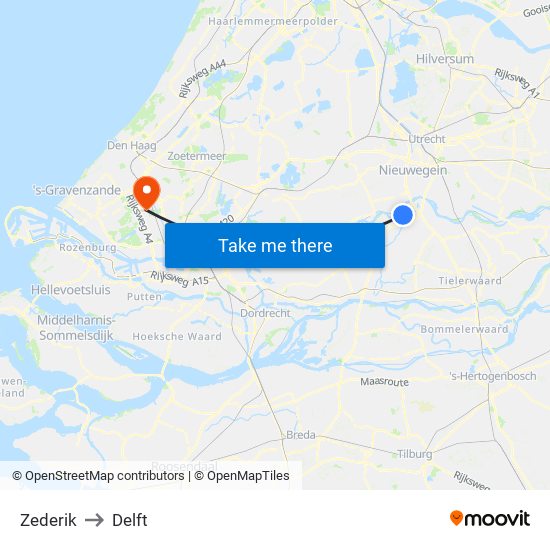 Zederik to Delft map