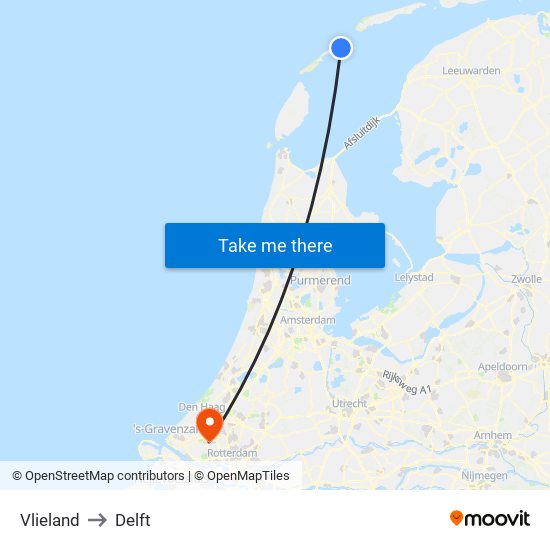 Vlieland to Delft map