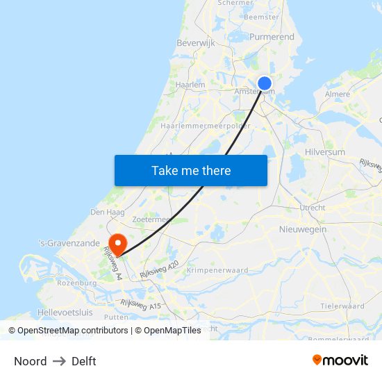 Noord to Delft map