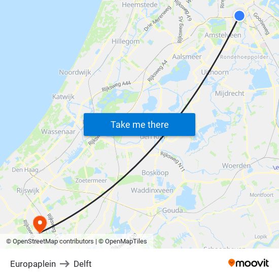 Europaplein to Delft map