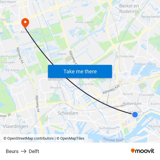 Beurs to Delft map