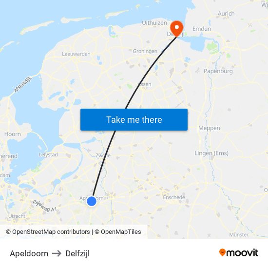 Apeldoorn to Delfzijl map
