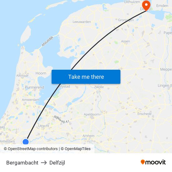 Bergambacht to Delfzijl map