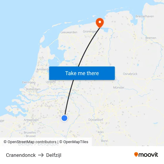 Cranendonck to Delfzijl map