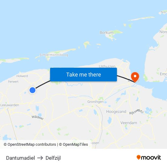 Dantumadiel to Delfzijl map
