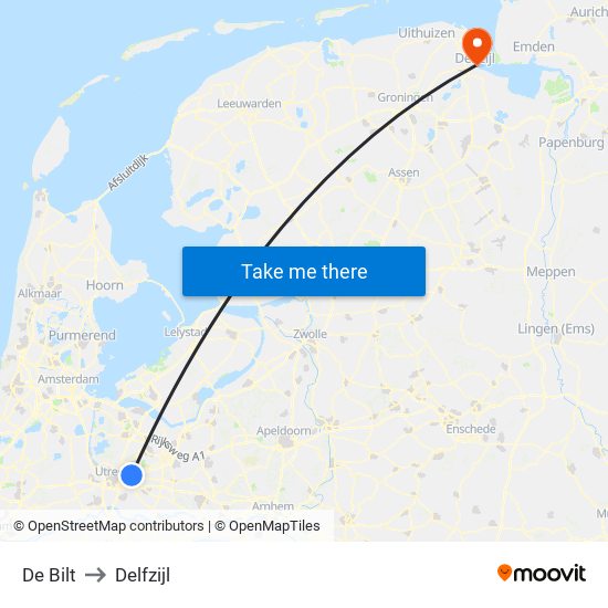 De Bilt to Delfzijl map