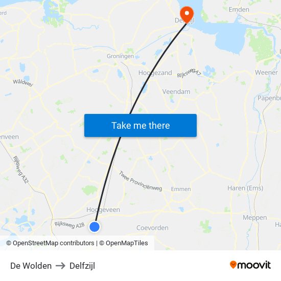 De Wolden to Delfzijl map