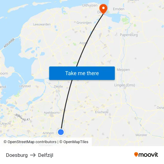 Doesburg to Delfzijl map